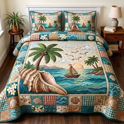 Coastal Serenity Beach 3 Piece Quilted Bedding Set Gift For Beach Lovers