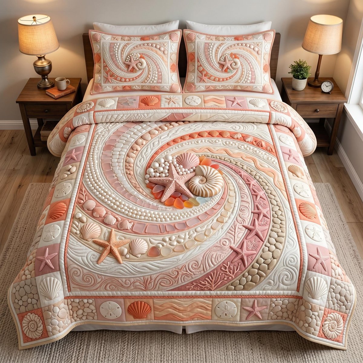 Seaside Whisper Beach 3 Piece Quilted Bedding Set Gift For Beach Lovers