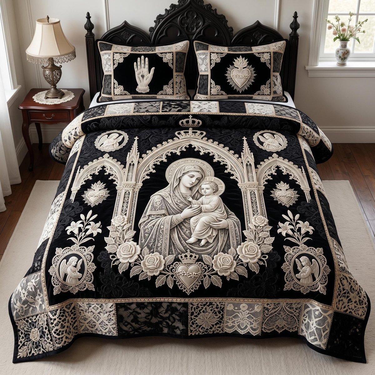 Virgin Mary Christian 3 Piece Quilted Bedding Set Gift For Christians