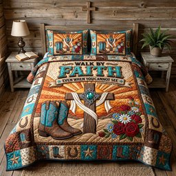 Western Grace Christian 3 Piece Quilted Bedding Set Gift For Western Lovers