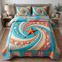 Ocean Whirl Beach 3 Piece Quilted Bedding Set Gift For Beach Lovers
