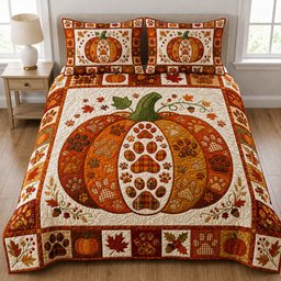 Paw Print 3 Piece Quilted Bedding Set Gift For Dog Lovers
