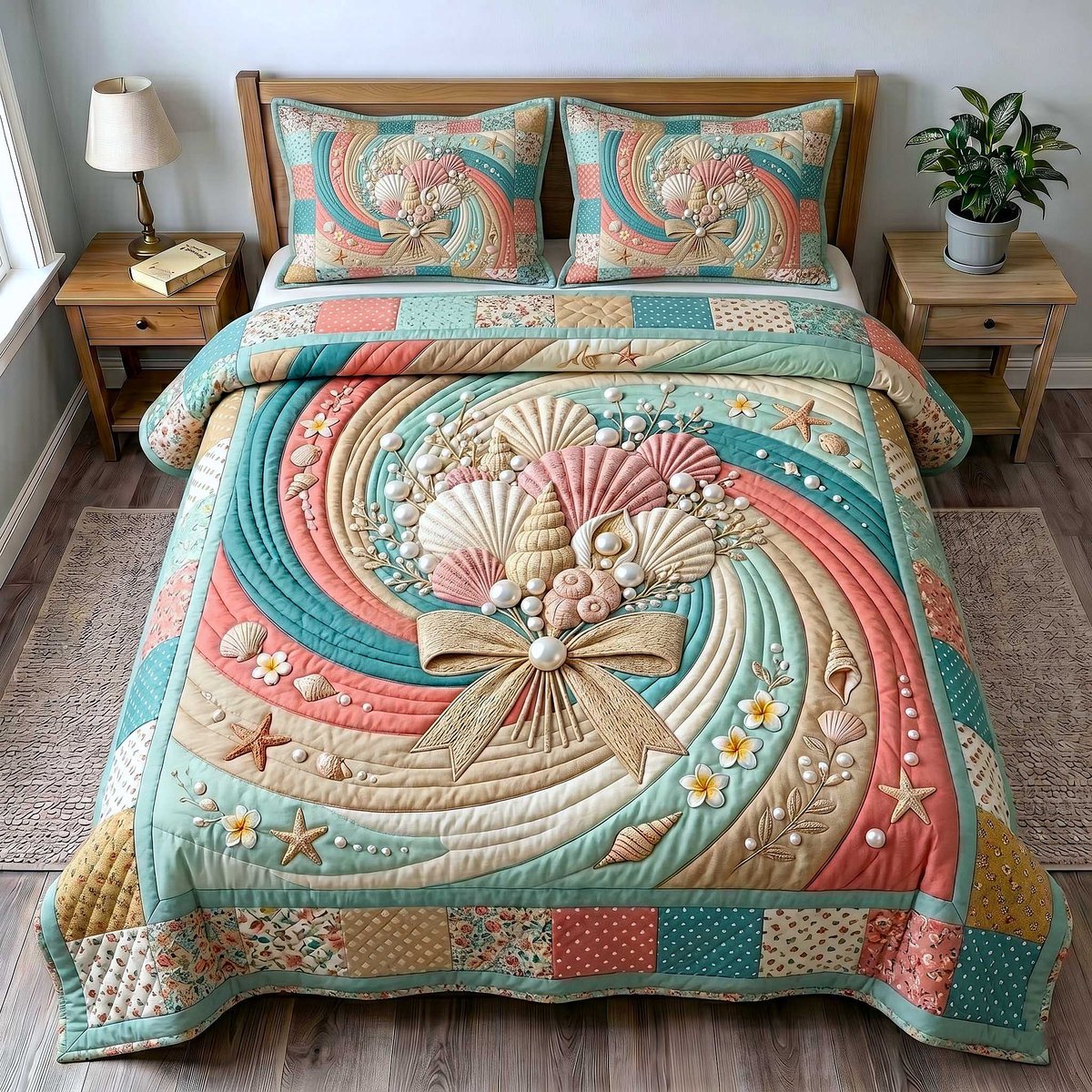 Coastal Serenity Beach 3 Piece Quilted Bedding Set Gift For Beach Lovers