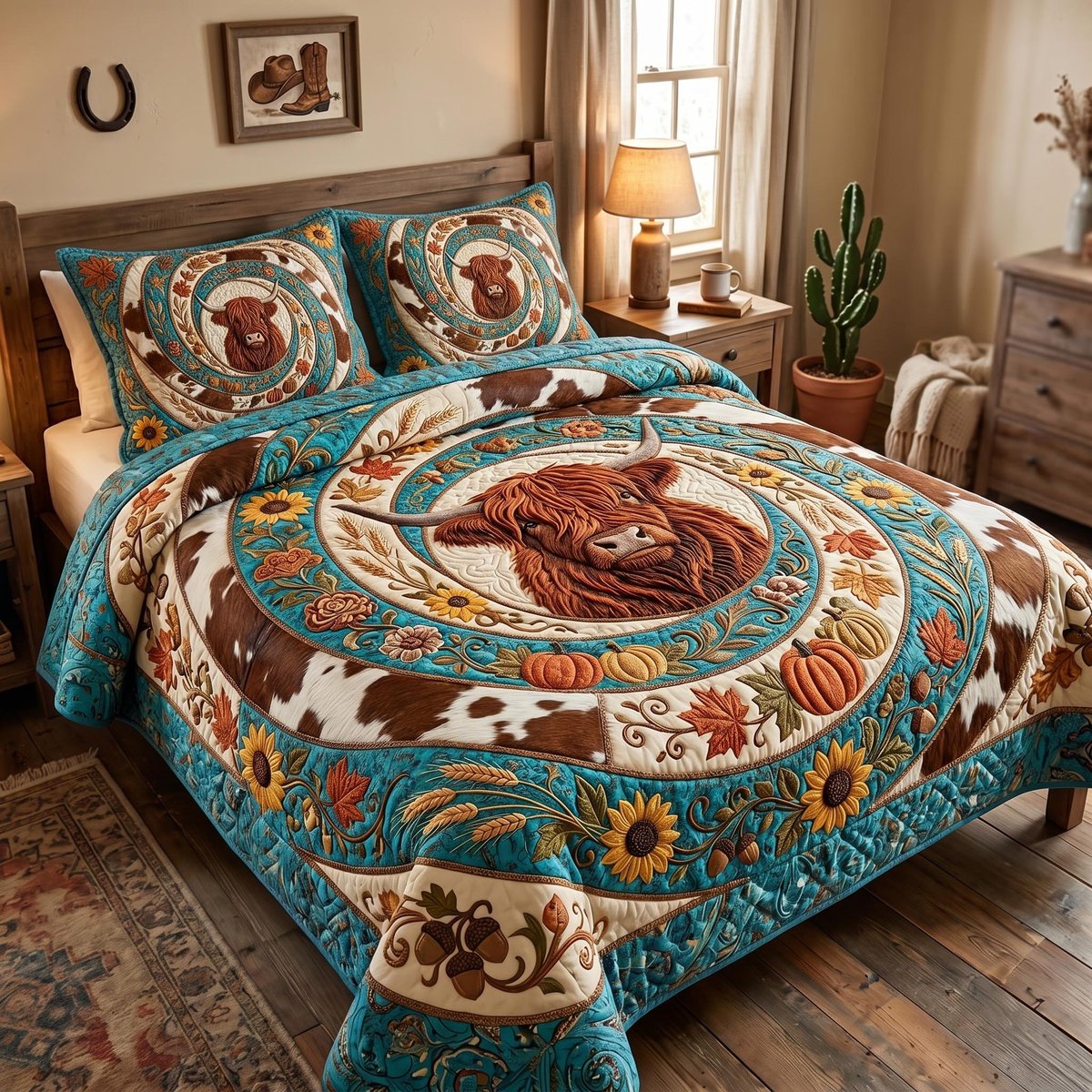 Golden Bloom 3 Piece Quilted Bedding Set Gift For Flower Lovers
