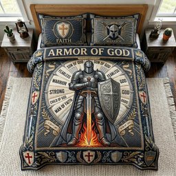 Kingdom Warrior Christian 3 Piece Quilted Bedding Set Gift For Christians