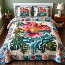 Coastal Serenity Beach 3 Piece Quilted Bedding Set Gift For Beach Lovers