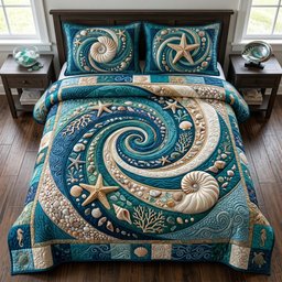 Coastal Serenity Beach 3 Piece Quilted Bedding Set Gift For Beach Lovers