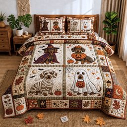 Dachshund Dog 3 Piece Quilted Bedding Set Halloween Gift For Dog Lovers