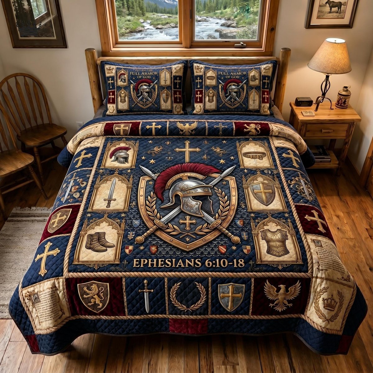 Holy Warrior Christian 3 Piece Quilted Bedding Set Gift For Christians