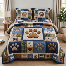 Love Paws Cat 3 Piece Quilted Bedding Set Gift For Dog Lovers