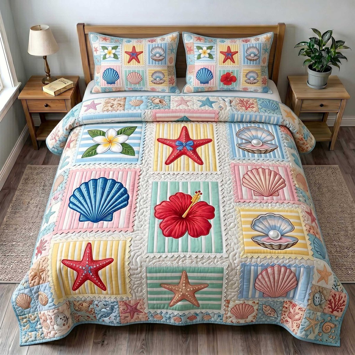 Coastal Serenity Beach 3 Piece Quilted Bedding Set Gift For Beach Lovers