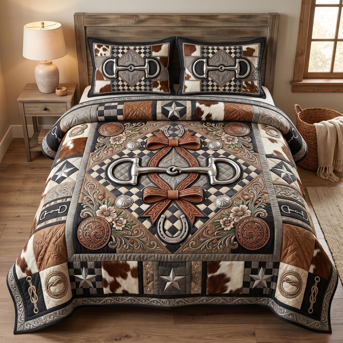 Open Range Horse 3 Piece Quilted Bedding Set Gift For Horse Lovers