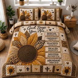 God Says You Are Special Sunflower 3 Piece Quilted Bedding Set Gift For Christians