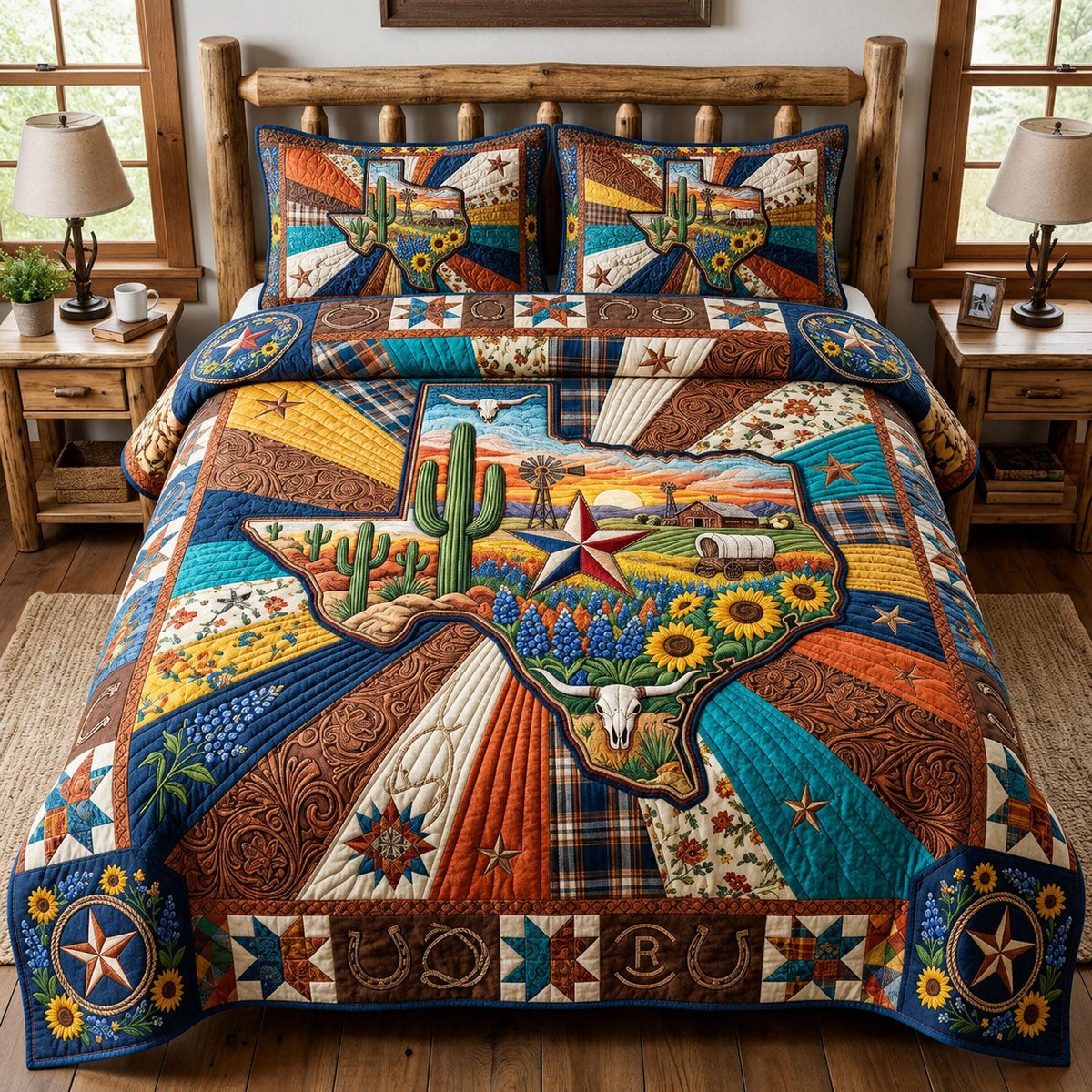 Texas Roots Cowboy 3 Piece Quilted Bedding Set Gift For Western Lovers