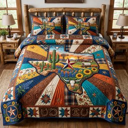 Texas Roots Cowboy 3 Piece Quilted Bedding Set Gift For Western Lovers