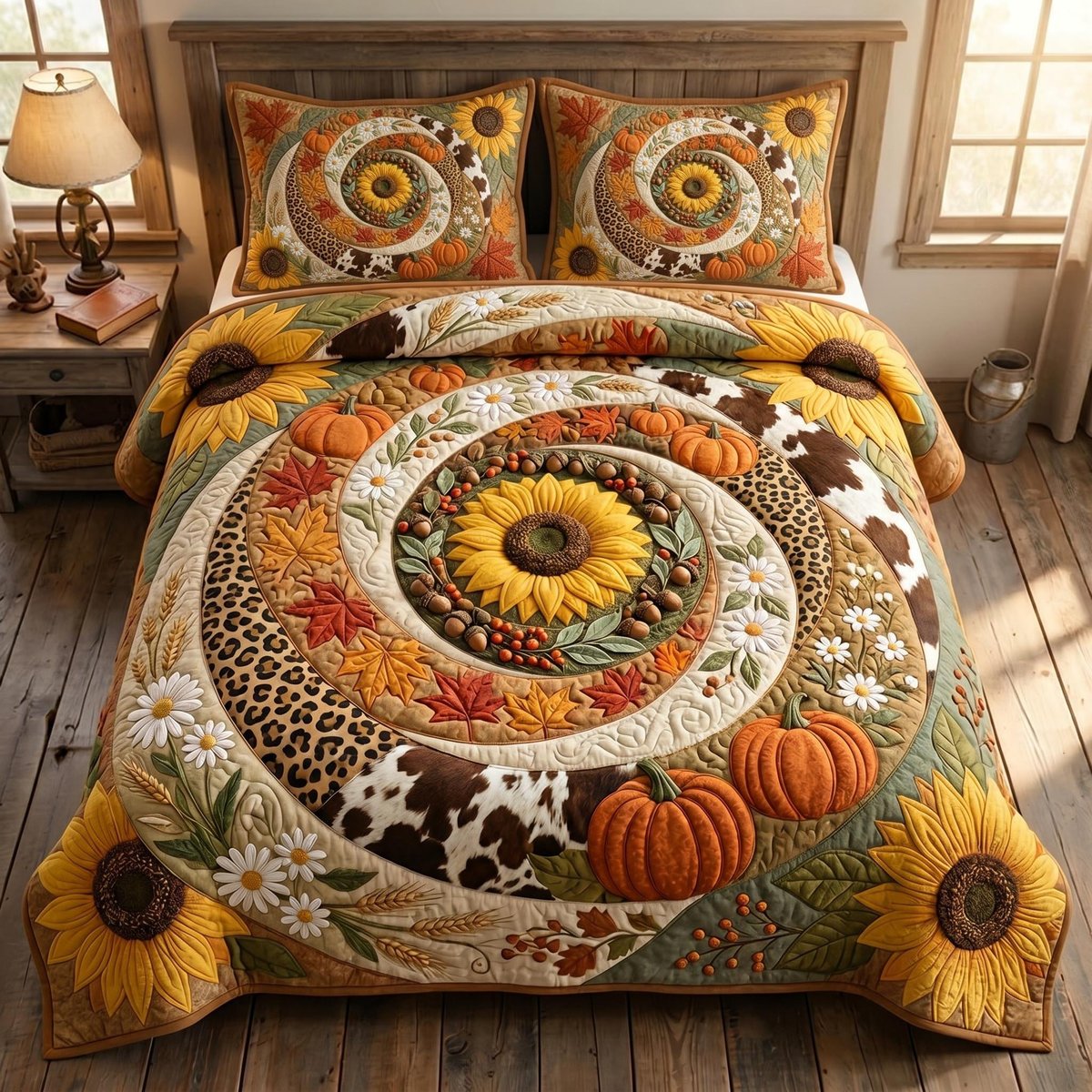 Sunflower Safari 3 Piece Quilted Bedding Set Gift For Flower Lovers