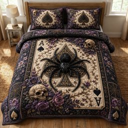 Gothic Spade Widow 3 Piece Quilted Bedding Set Gift For Gothic Decor Lovers