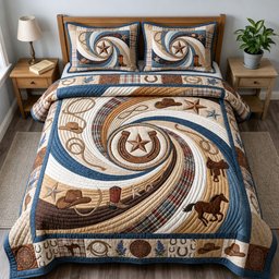 Texas Cowboy 3 Piece Quilted Bedding Set Gift For Western Lovers
