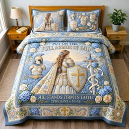 Sacred Armor Christian 3 Piece Quilted Bedding Set Gift For Christians