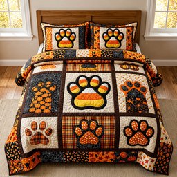 Paw Print 3 Piece Quilted Bedding Set Gift For Dog Lovers