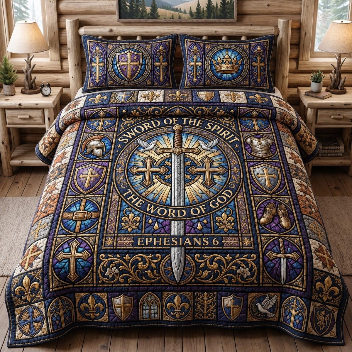 Faith Warrior Christian 3 Piece Quilted Bedding Set Gift For Christians