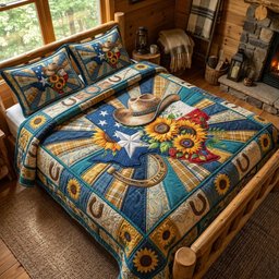 Texas State Sunflower 3 Piece Quilted Bedding Set Gift For Western Lovers