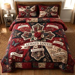 Bible Bloom 3 Piece Quilted Bedding Set Gift For Christians