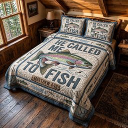 Reel Faith Fishing 3 Piece Quilted Bedding Set Gift For Christians