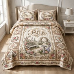 Faith Garden Christian 3 Piece Quilted Bedding Set Gift For Christians