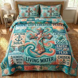 Coastal Christian 3 Piece Quilted Bedding Set Gift For Christians