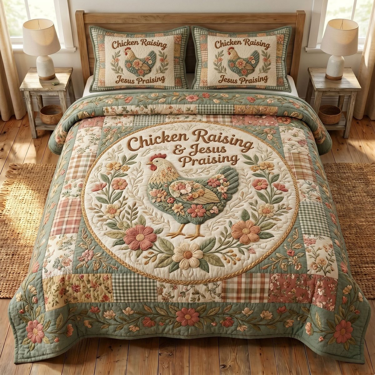 Christian Farmer 3 Piece Quilted Bedding Set Gift For Christians