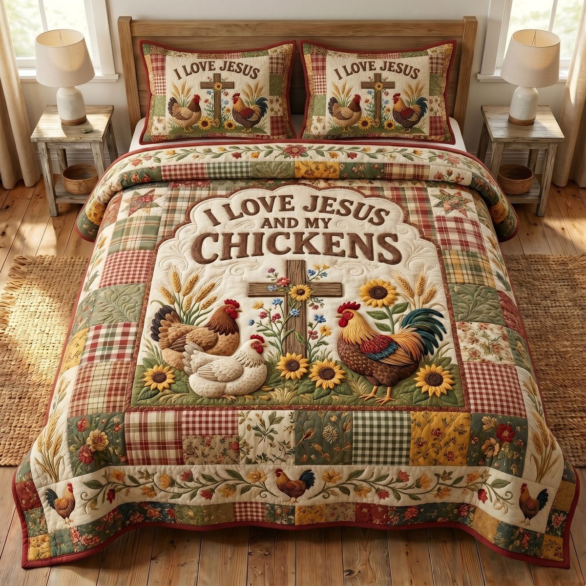 Christian Farmer 3 Piece Quilted Bedding Set Gift For Christians