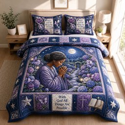 Moonlit Faith Garden 3 Piece Quilted Bedding Set Gift For Christians