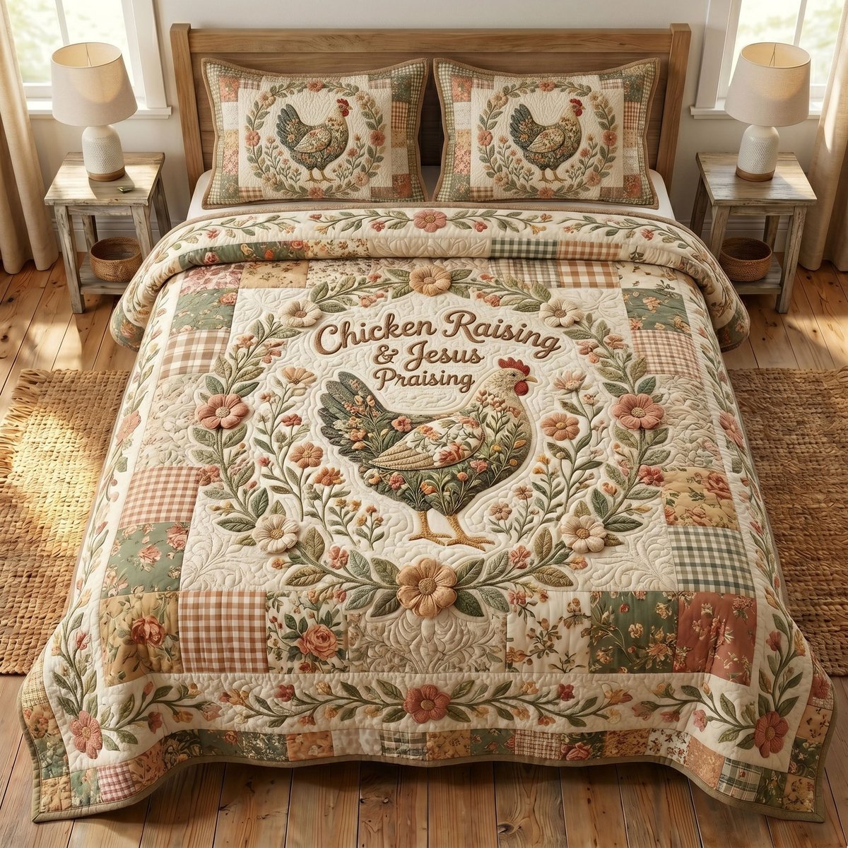 Christian Farmer 3 Piece Quilted Bedding Set Gift For Christians