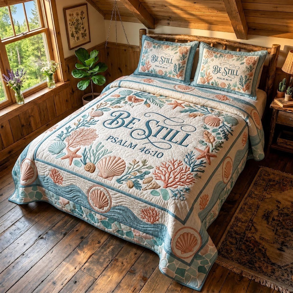 Sacred Shores Fishing 3 Piece Quilted Bedding Set Gift For Hunters