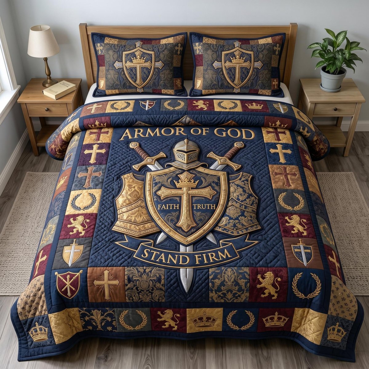 Armor of God Christian 3 Piece Quilted Bedding Set Gift For Christians