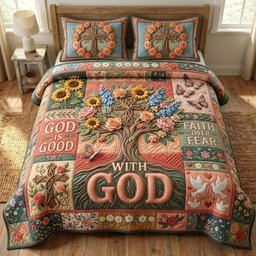 Floral Bible 3 Piece Quilted Bedding Set Gift For Christians