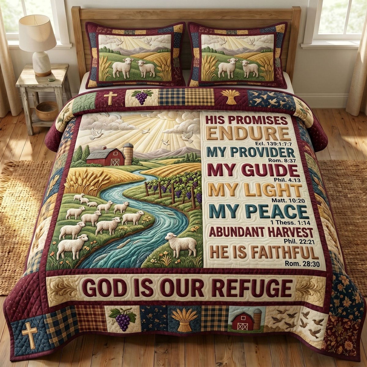Christian Faith 3 Piece Quilted Bedding Set Gift For Christians