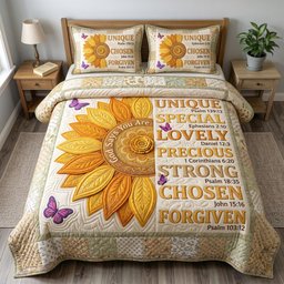 Floral Bible 3 Piece Quilted Bedding Set Gift For Christians