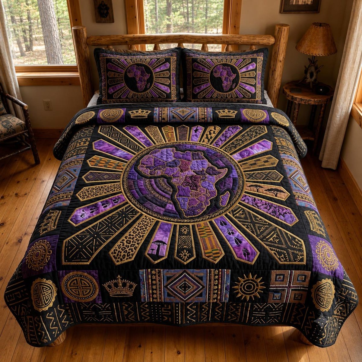 African Roots 3 Piece Quilted Bedding Set Gift For African American Heritage Lovers