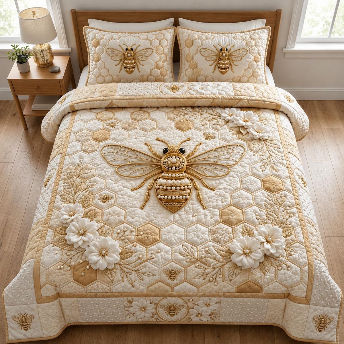 Golden Bee 3 Piece Quilted Bedding Set Gift For Home Decor Lovers