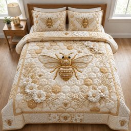 Golden Bee 3 Piece Quilted Bedding Set Gift For Home Decor Lovers