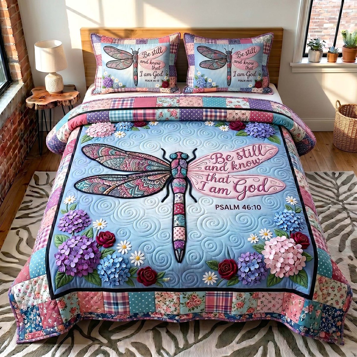 Grace in Flight Christian 3 Piece Quilted Bedding Set Gift For Butterfly Lovers