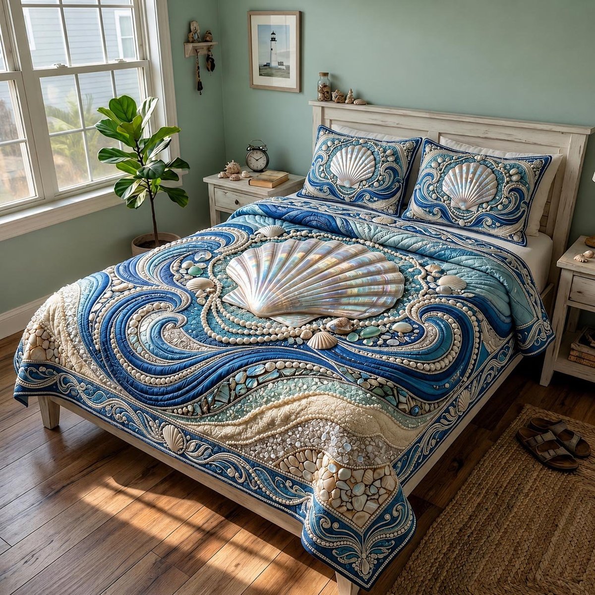 Ocean Whisper Beach 3 Piece Quilted Bedding Set Gift For Beach Lovers