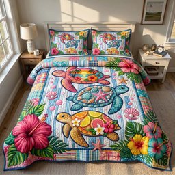 Sea Wanderer Beach 3 Piece Quilted Bedding Set Gift For Turtle Lovers