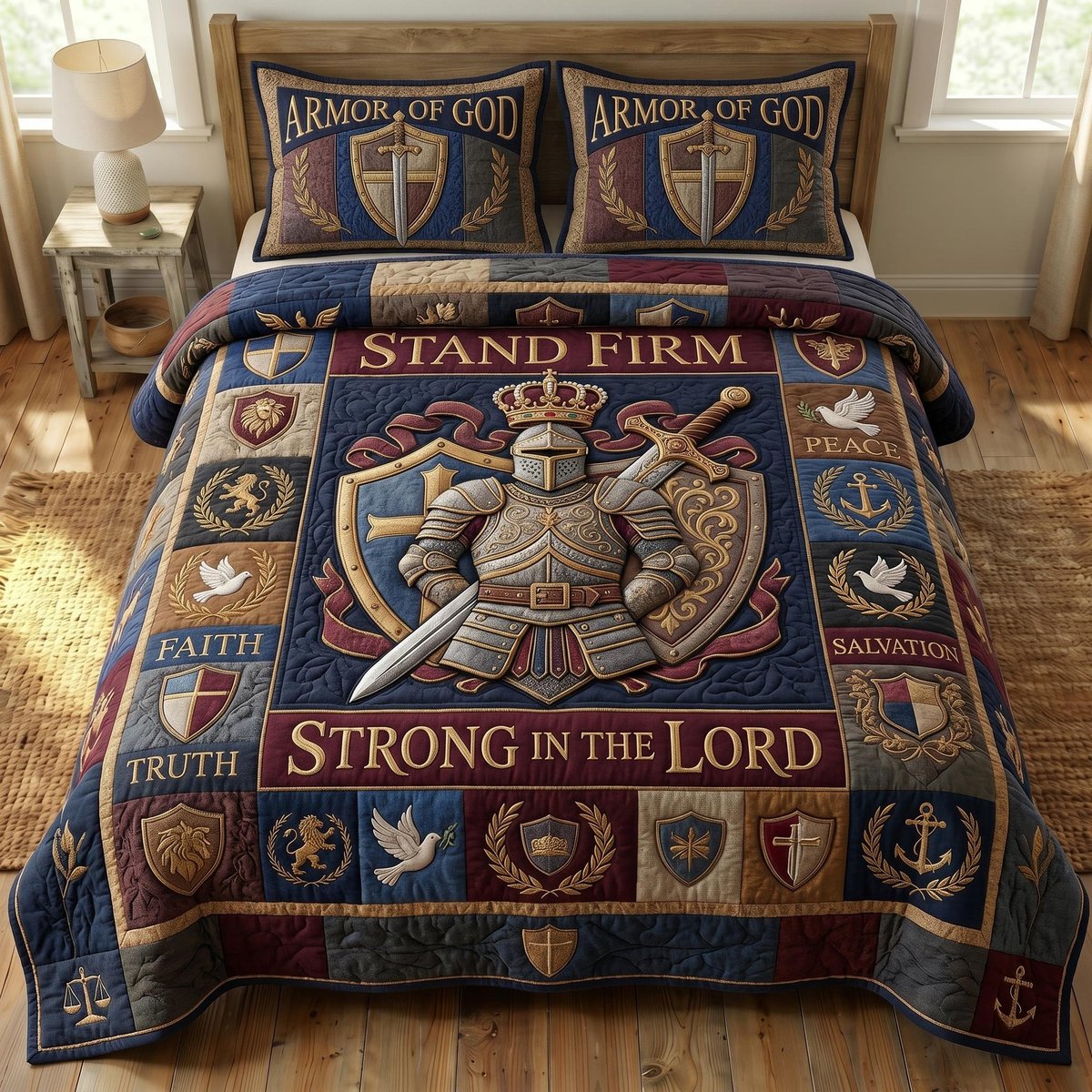 Armor of God Christian 3 Piece Quilted Bedding Set Gift For Christians