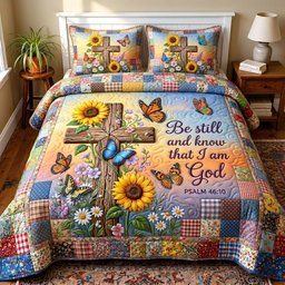 Wings of Faith Christian 3 Piece Quilted Bedding Set Gift For Christians