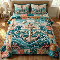 Coastal Christian 3 Piece Quilted Bedding Set Gift For Christians
