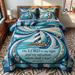 Ocean Grace Christian 3 Piece Quilted Bedding Set Gift For Beach Lovers