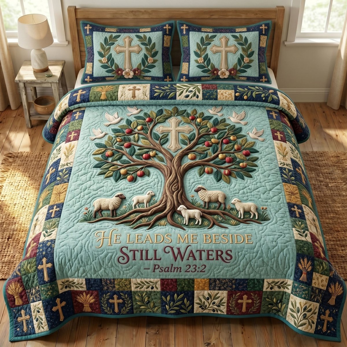 Christian Faith 3 Piece Quilted Bedding Set Gift For Christians